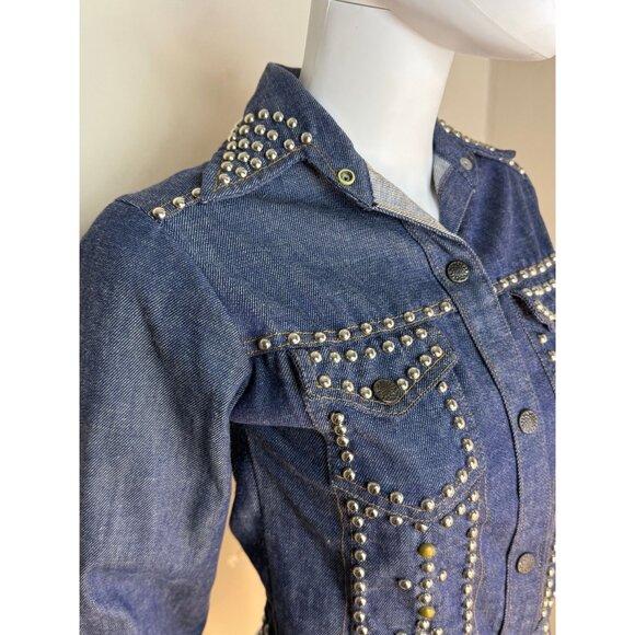 Vintage 1970s Studded Denim Jacket, Size XXS, Blue Jean Trucker Type 3 - Picture 4 of 7